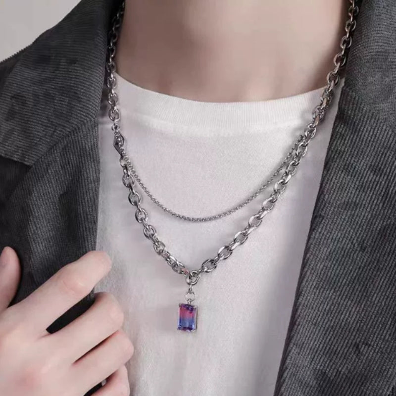 Ombre Zircon Dual Layer Necklace | Premium Alloy- For Men| Includes: Necklace