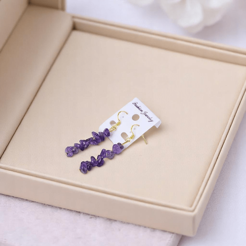 Crystal Whispers Earrings | Amethyst & PVD 18K Gold Plating - For Women | Includes: Earrings