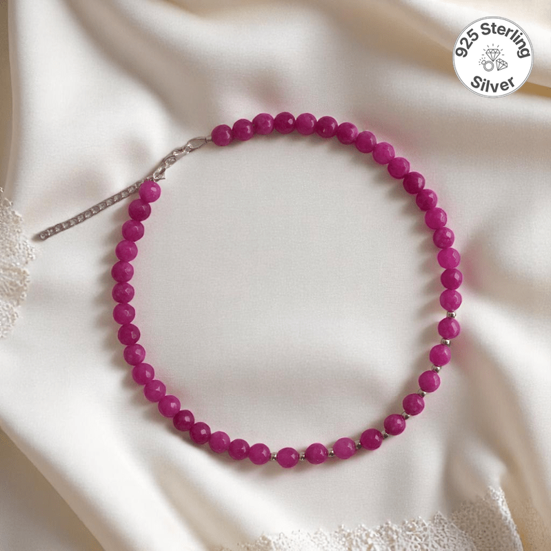Cherry Blaze Necklace | 925 Silver & Pink Agate Stone - For Girl Kids | Includes: Necklace