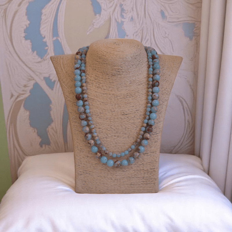 Double Layered Ocean Drift Amulet Necklace | Aqua Terra Jasper Stone - For Women | Includes: Necklace (Set Of 2)