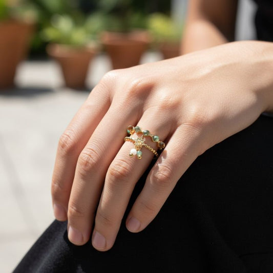 Stone Designer Adjustable Ring | 18K PVD Gold Plated- For Women | Includes: Ring