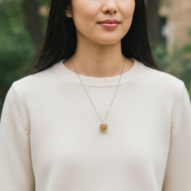 Dainty Whirl Amber Silverish Necklace | Yellow Crystal - For Women | Includes: Necklace