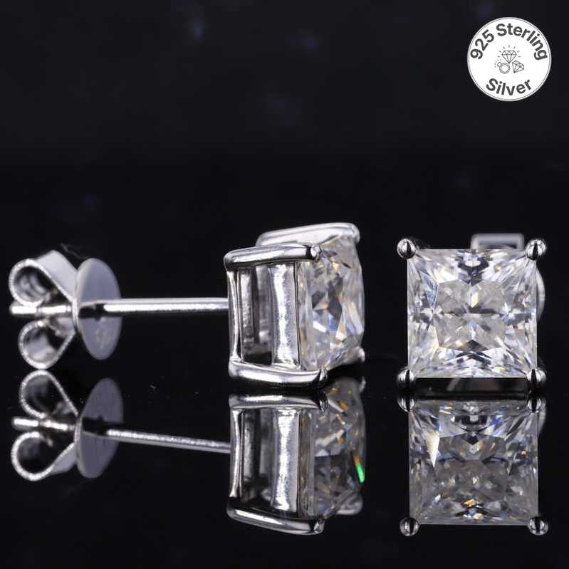Princess Cut Earrings | 925 Silver & Zircon - For Women | Includes: Earrings