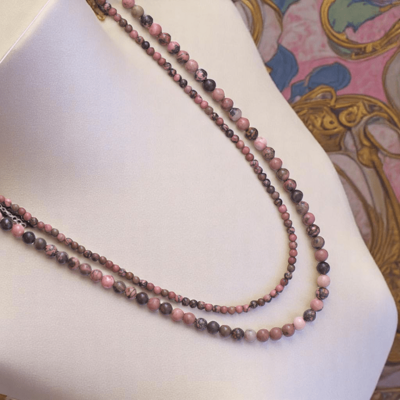 Double Layered Love Rhodonite Necklace | Rhodonite Stone - For Women | Includes: Necklace (Set Of 2)