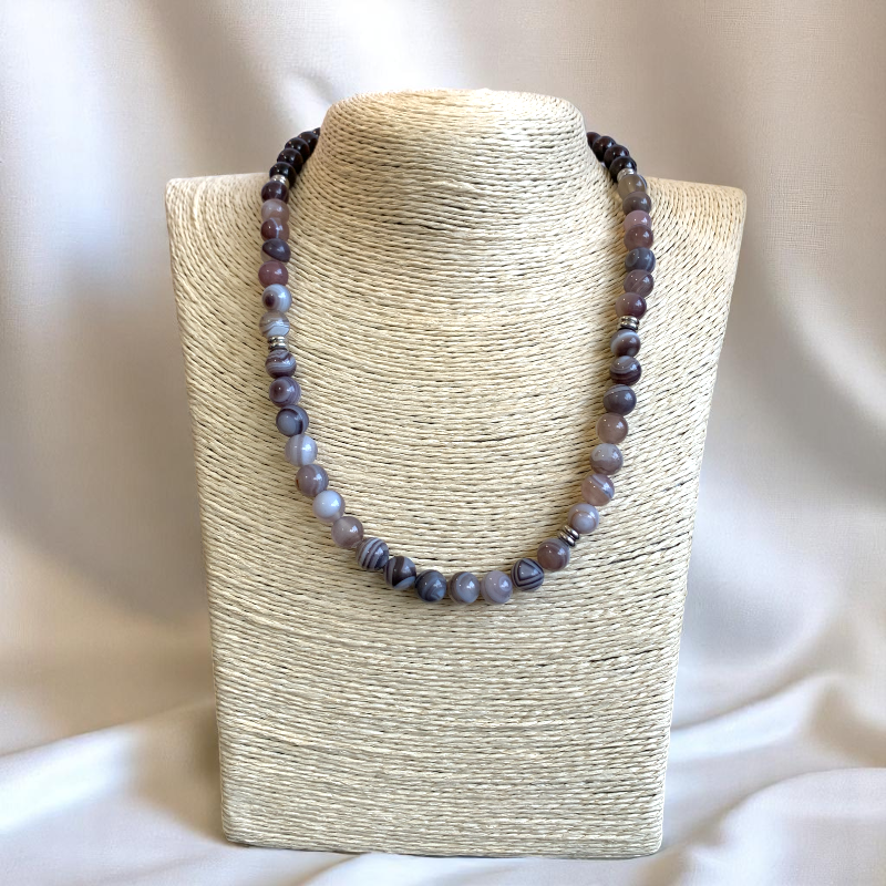 Striped Botswana Set | Botswana Agate - For Unisex | Includes: Necklace & Bracelet
