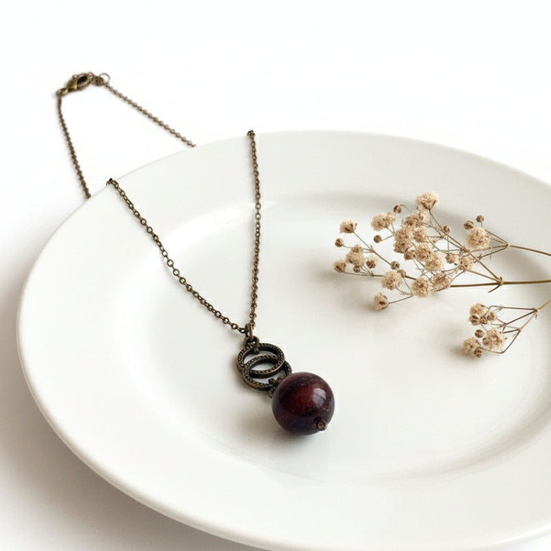 Dainty Bronze Double Loop Necklace | Red Tiger Eye - For Women | Includes: Necklace