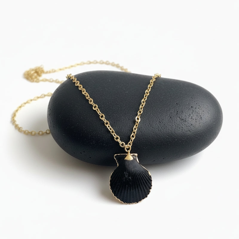 Black calico scallop Necklace | Natural Scallop - For Women | Includes: Necklace