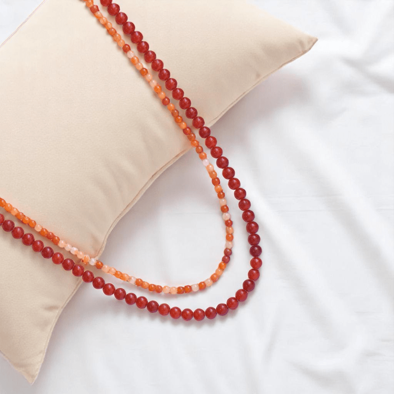 Double Layered Vibrant Onyx Carnelian Necklace | Onyx & Carnelian - For Women | Includes: Necklace (Set Of 2)