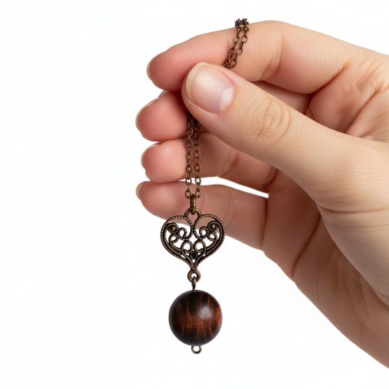 Dainty Bronze Heart Necklace | Red Tiger Eye - For Women | Includes: Necklace