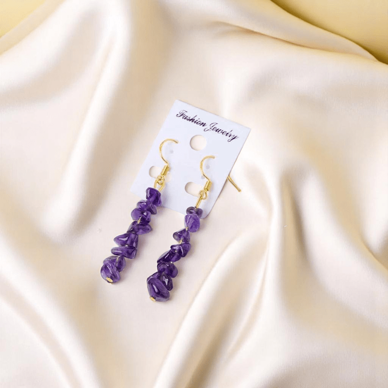 Crystal Whispers Earrings | Amethyst & PVD 18K Gold Plating - For Women | Includes: Earrings