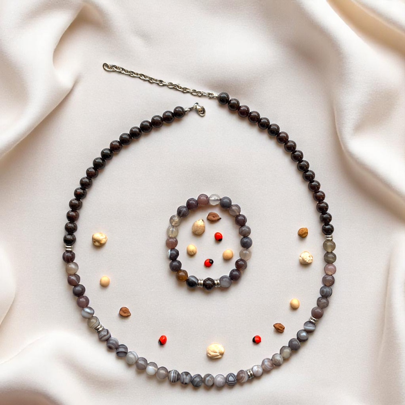 Striped Botswana Set | Botswana Agate - For Unisex | Includes: Necklace & Bracelet