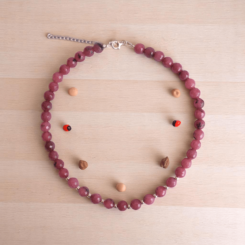 Playful Glow Necklace | 925 Silver & Rhodonite Stone - For Girl Kids | Includes: Necklace