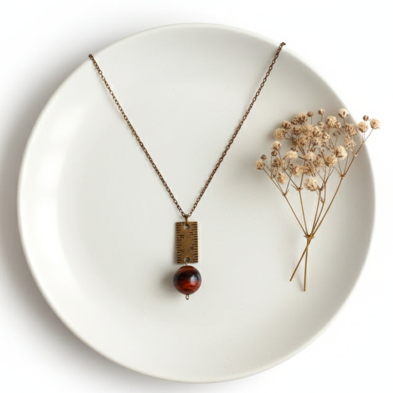 Dainty Bronze Scale Necklace | Red Tiger Eye - For Women | Includes: Necklace