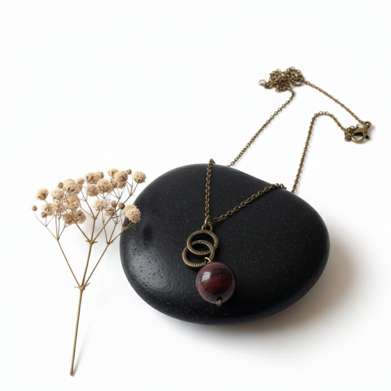 Dainty Bronze Double Loop Necklace | Red Tiger Eye - For Women | Includes: Necklace