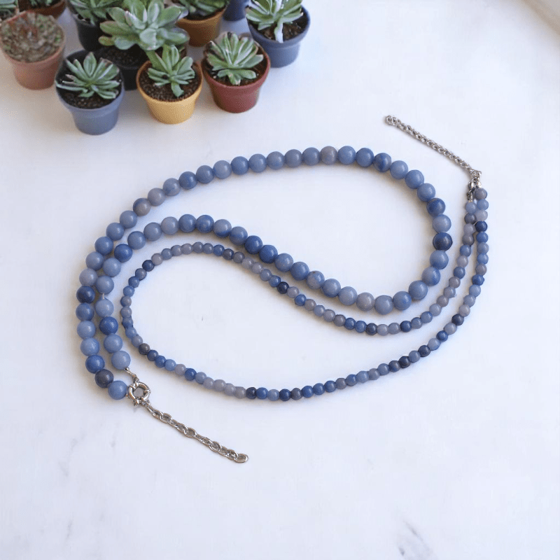 Double Layered Skyhunter Necklace | Blue Aventurine Stone - For Women | Includes: Necklace (Set Of 2)