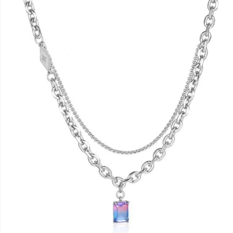 Ombre Zircon Dual Layer Necklace | Premium Alloy- For Men| Includes: Necklace