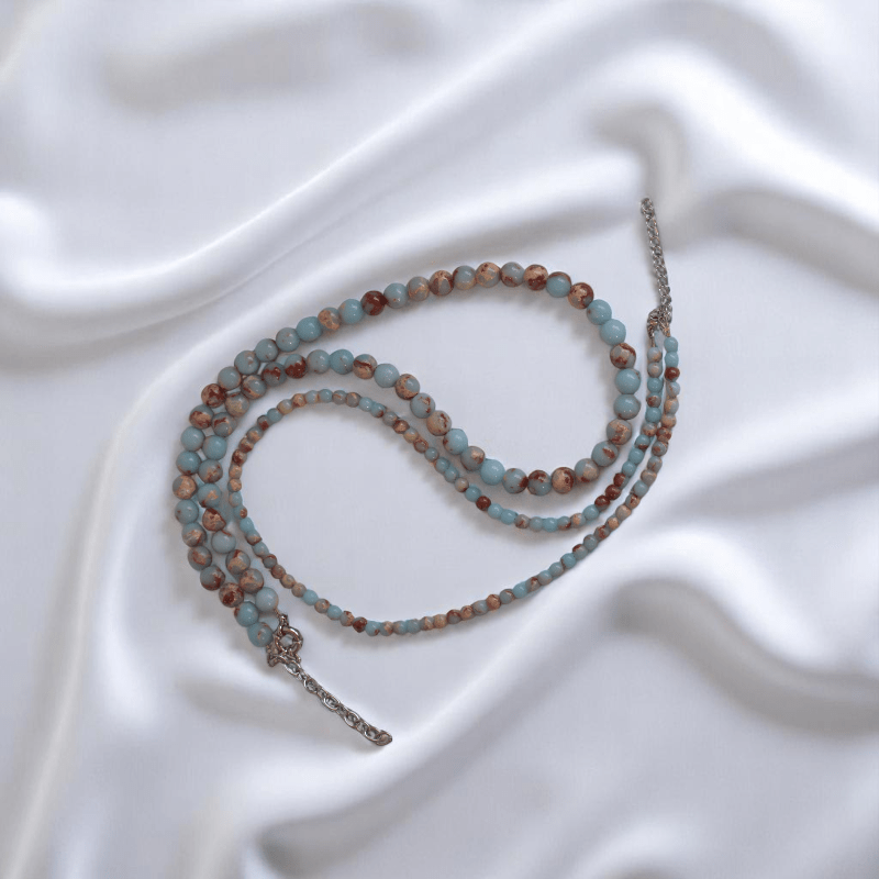 Double Layered Ocean Drift Amulet Necklace | Aqua Terra Jasper Stone - For Women | Includes: Necklace (Set Of 2)
