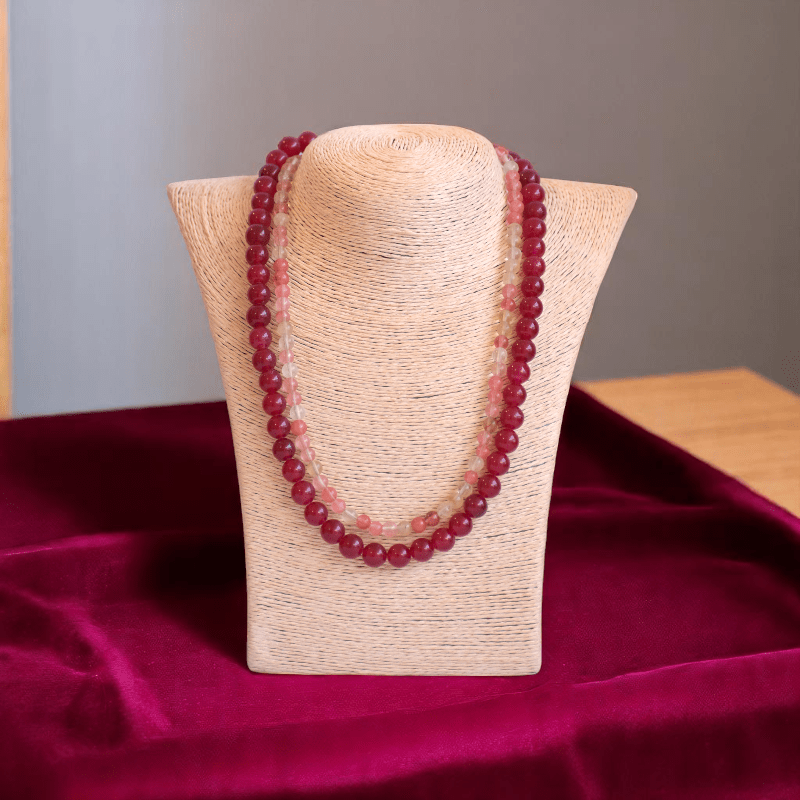 Double Layered Firestone Necklace | Onyx Stone - For Women | Includes: Necklace (Set Of 2)