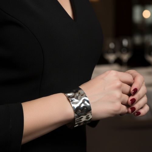 Hammered Cuff Bracelet | Silver PVD Plated - For Women | Includes: Bracelet