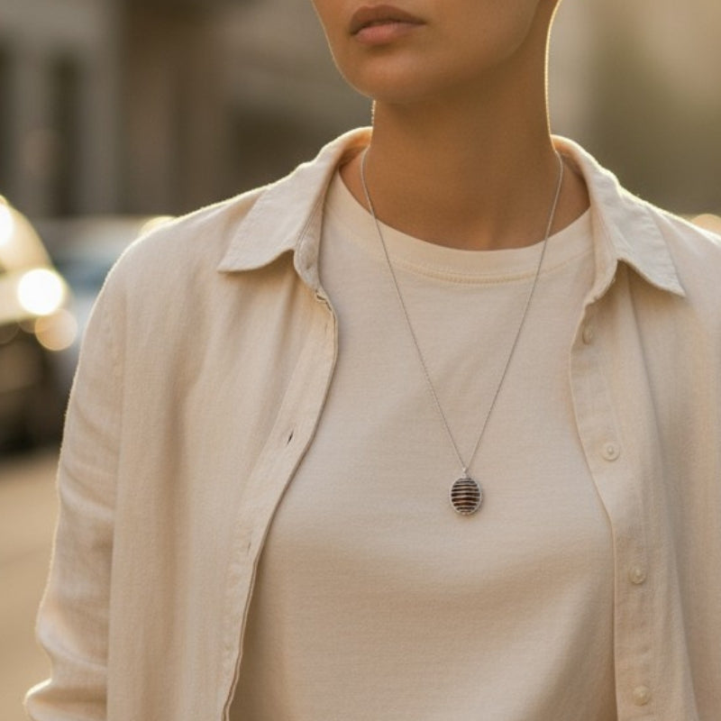 Chunky Whirl Courage Silverish Necklace | Tiger Eye - For Women | Includes: Necklace