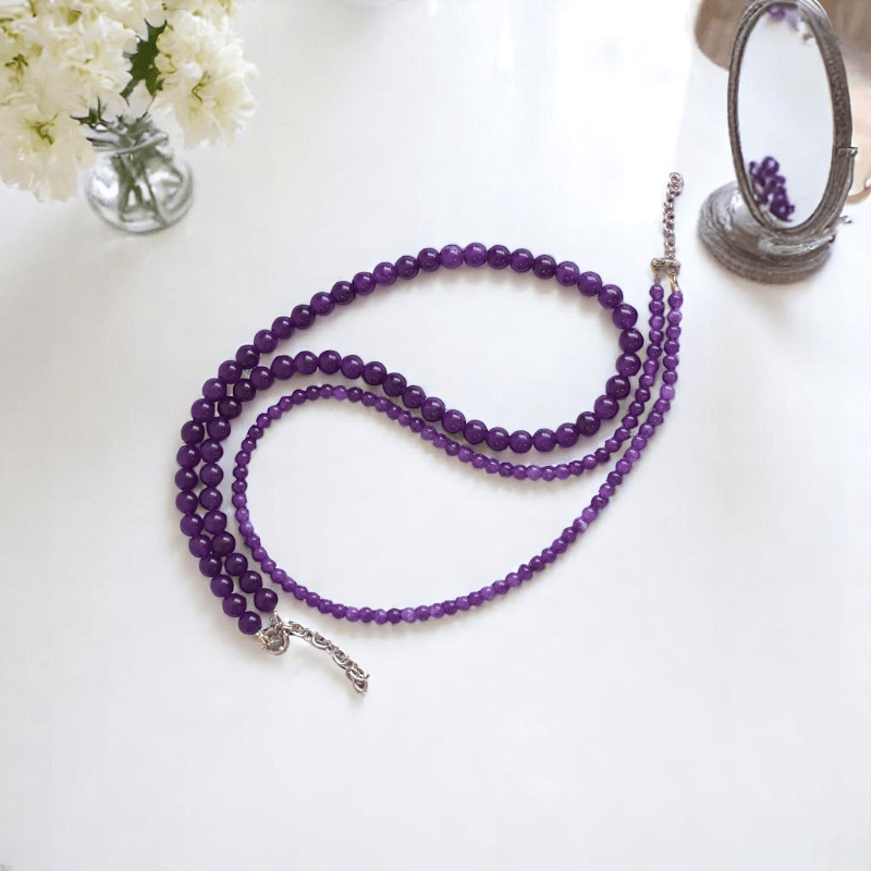 Double Layered Deep Purple Necklace | Amethyst Stone - For Women | Includes: Necklace (Set Of 2)