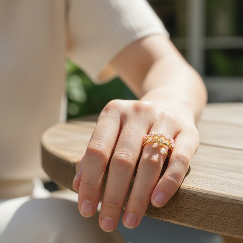 Rose Designer Adjustable Ring | 18K PVD Gold Plated- For Women | Includes: Ring