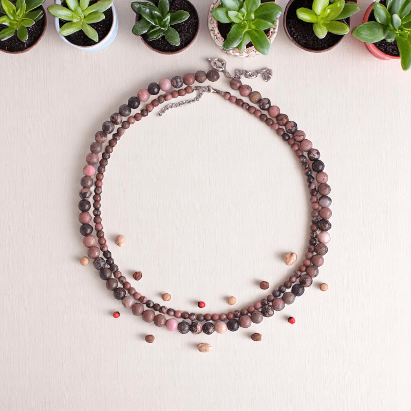 Double Layered Love Rhodonite Necklace | Rhodonite Stone - For Women | Includes: Necklace (Set Of 2)