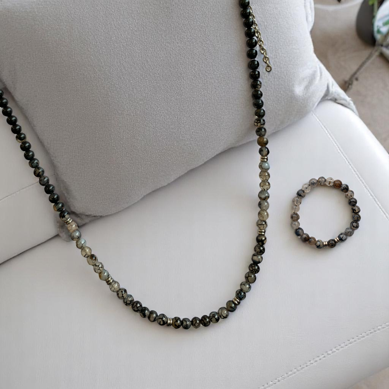 Mystic Dragon Vein Set | Dragon Vein Agate - For Unisex | Includes: Necklace & Bracelet