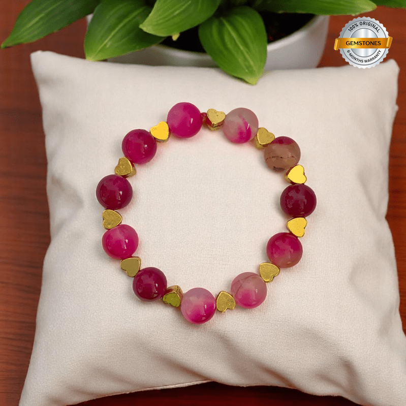 Little hearts Bracelet | Pink Agate Stone - For Kids | Includes: Bracelet