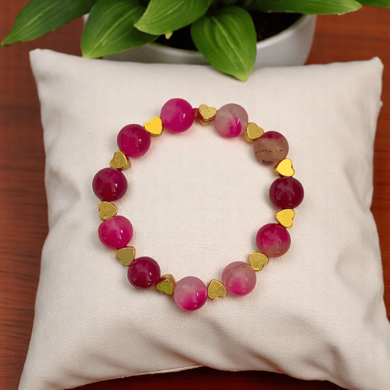 Little hearts  Bracelet | Pink Agate Stone - For Kids | Includes: Bracelet