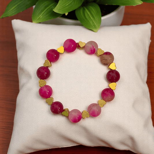 Little hearts  Bracelet | Pink Agate Stone - For Kids | Includes: Bracelet