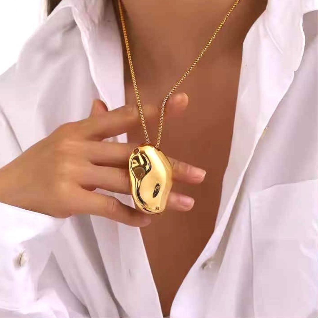 Bold Organic chunky Necklace | PVD 18K Gold Plated, Stainless Steel, Water Proof - For Women | Includes: Necklace
