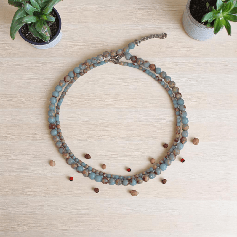 Double Layered Ocean Drift Amulet Necklace | Aqua Terra Jasper Stone - For Women | Includes: Necklace (Set Of 2)