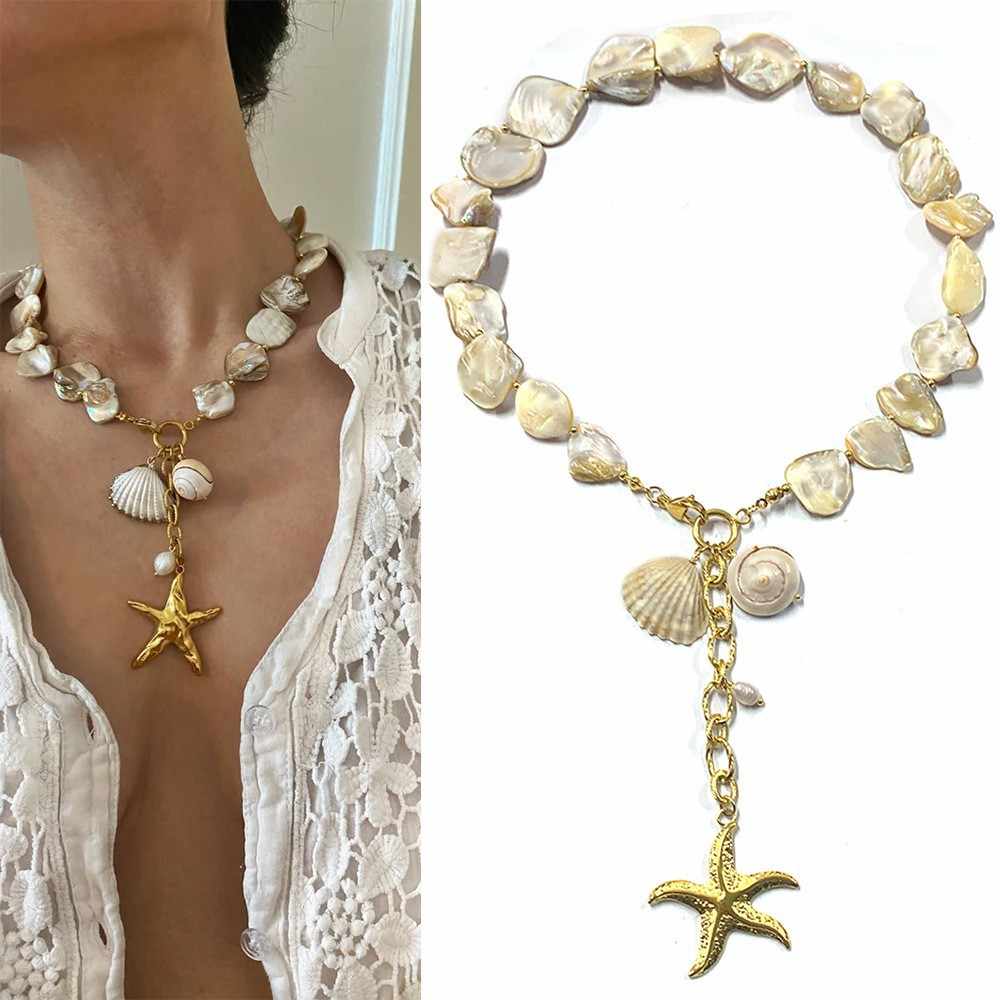 Organic Shell Necklace | PVD 18K Gold Plated, Stainless Steel, Water Proof - For Women | Includes: Necklace