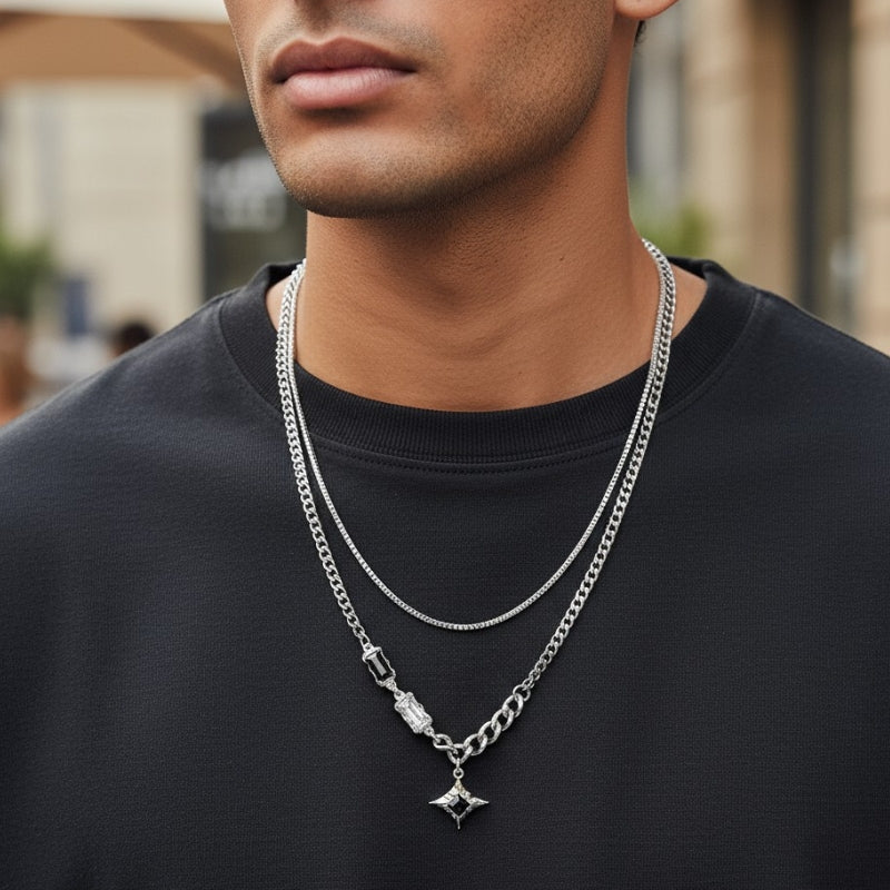 Obsidian Dual Layer Necklace | Premium Alloy- For Men| Includes: Necklace