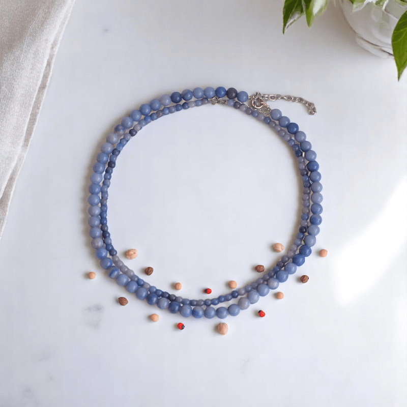 Double Layered Skyhunter Necklace | Blue Aventurine Stone - For Women | Includes: Necklace (Set Of 2)