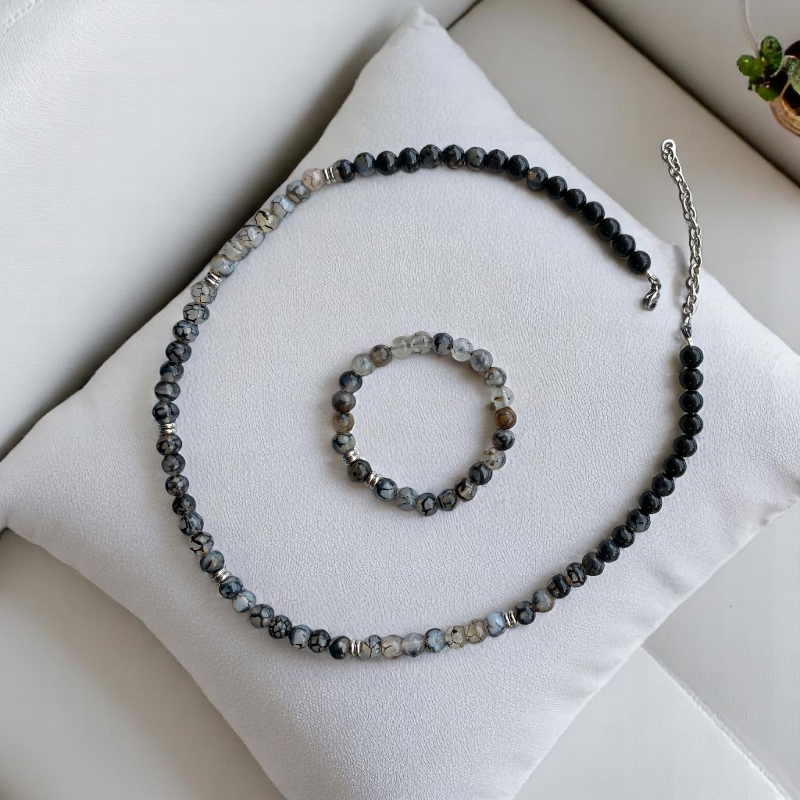 Mystic Dragon Vein Set | Dragon Vein Agate - For Unisex | Includes: Necklace & Bracelet