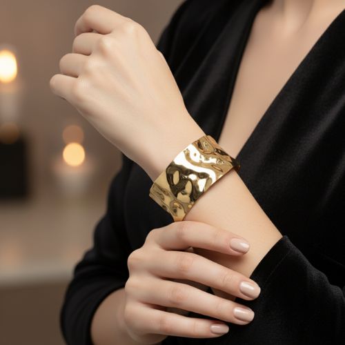 Cuff of Power Bracelet | PVD 18K Gold Plated, Stainless Steel, Water Proof - For Women | Includes: Bracelet