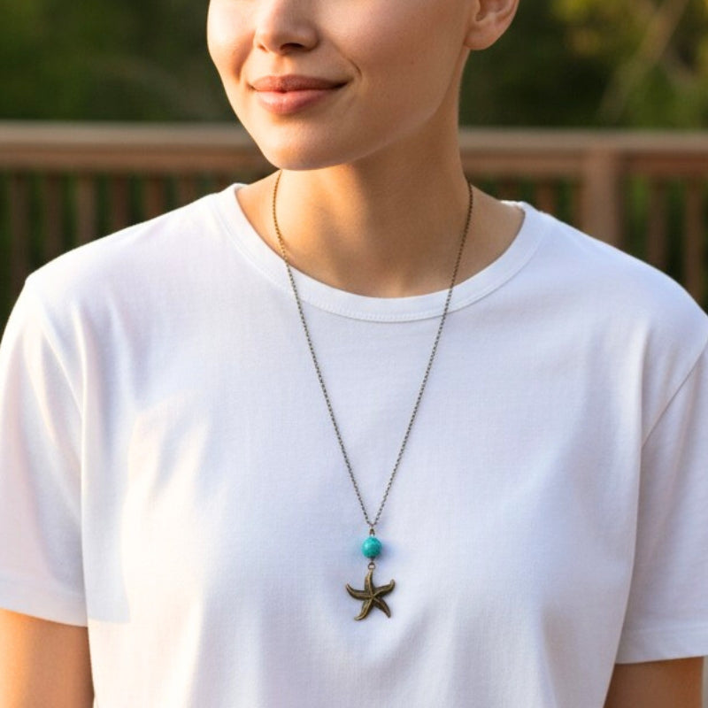 Starfish Turquoise Necklace | Brass & Turquoise - For Women | Includes: Necklace