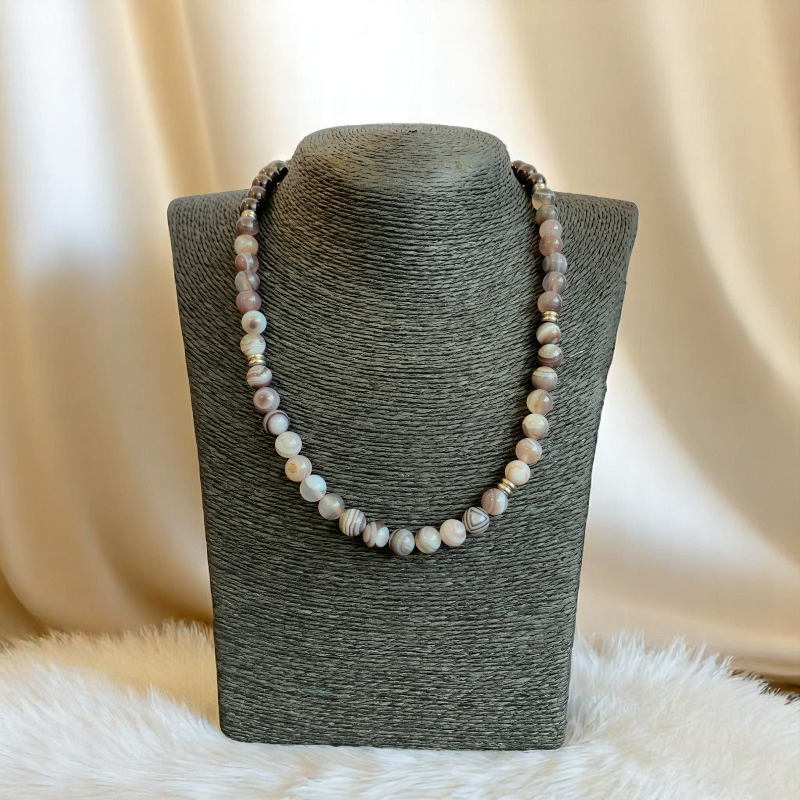 Striped Botswana Set | Botswana Agate - For Unisex | Includes: Necklace & Bracelet