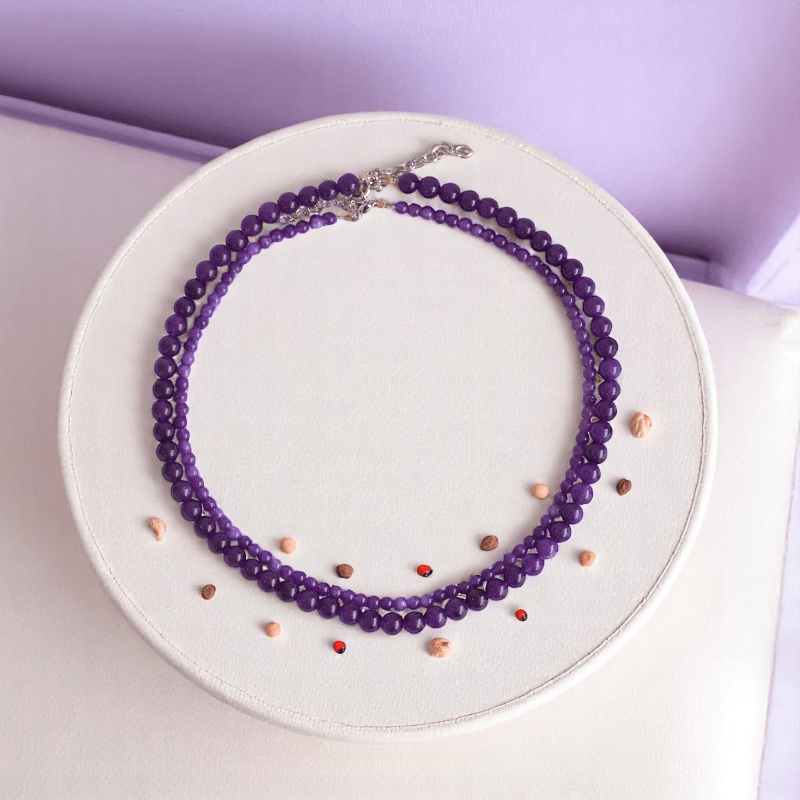 Double Layered Deep Purple Necklace | Amethyst Stone - For Women | Includes: Necklace (Set Of 2)