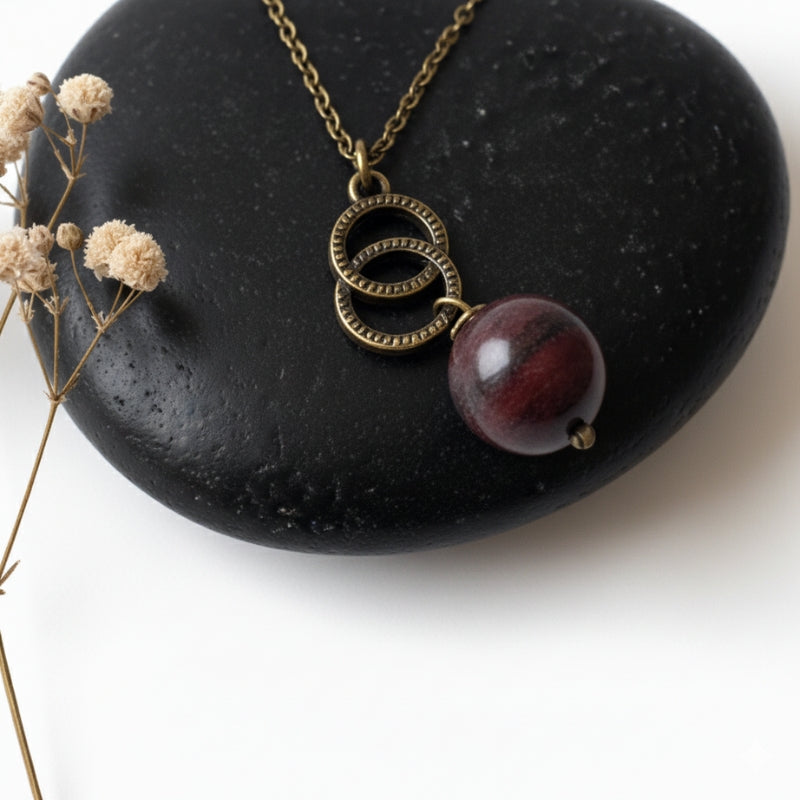 Dainty Bronze Double Loop Necklace | Red Tiger Eye - For Women | Includes: Necklace