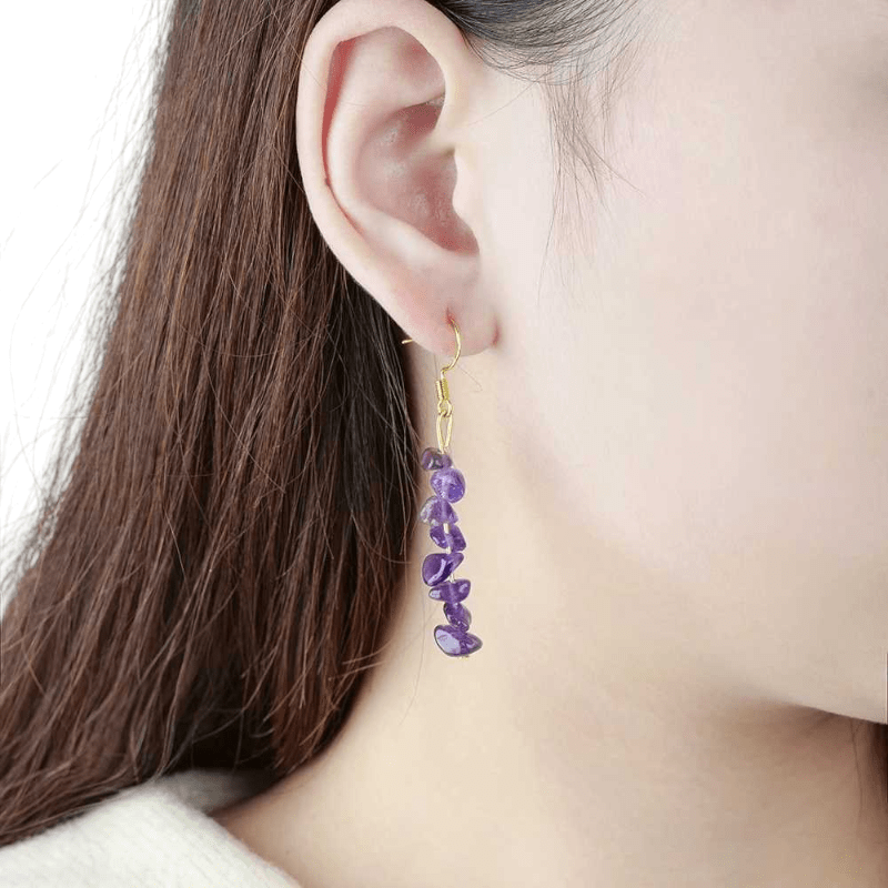Crystal Whispers Earrings | Amethyst & PVD 18K Gold Plating - For Women | Includes: Earrings