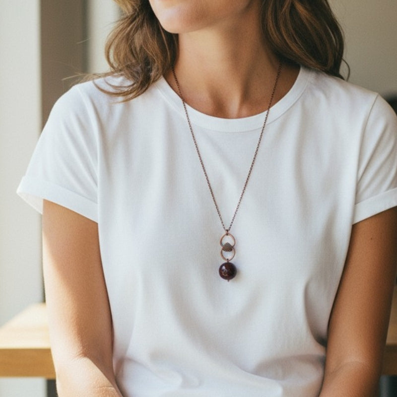 Dainty Bronze Hook Necklace | Red Tiger Eye - For Women | Includes: Necklace