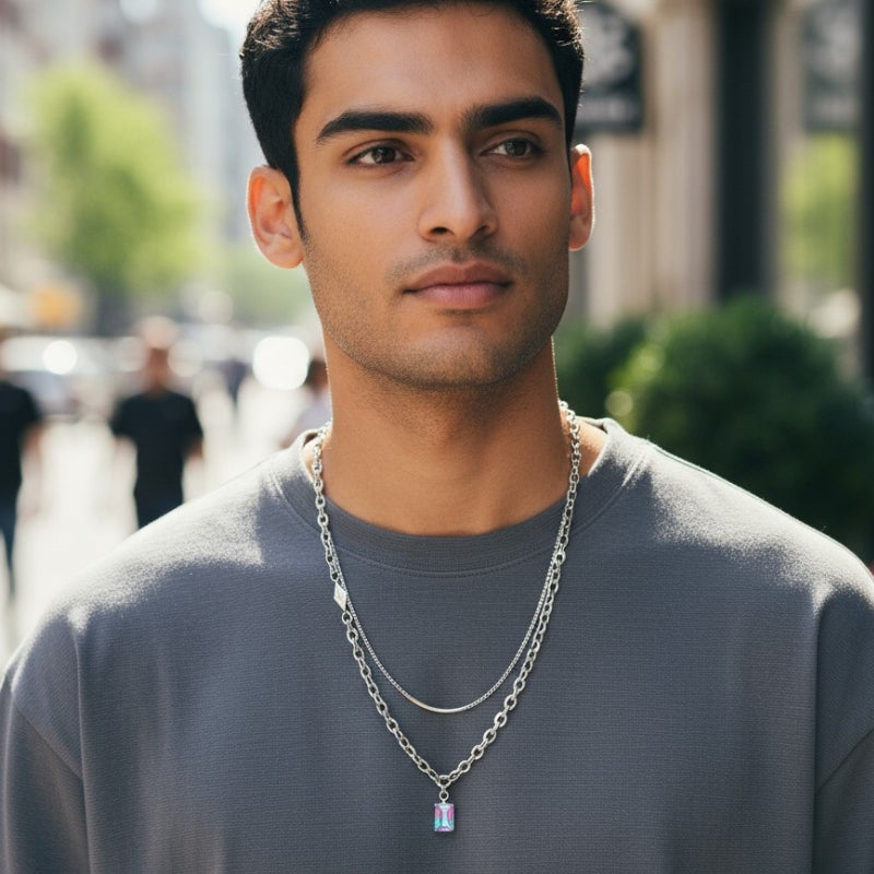Ombre Zircon Dual Layer Necklace | Premium Alloy- For Men| Includes: Necklace