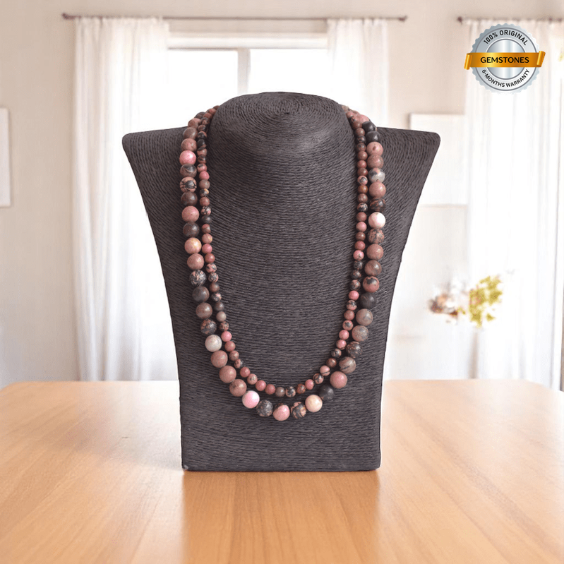 Double Layered Love Rhodonite Necklace | Rhodonite Stone - For Women | Includes: Necklace (Set Of 2)