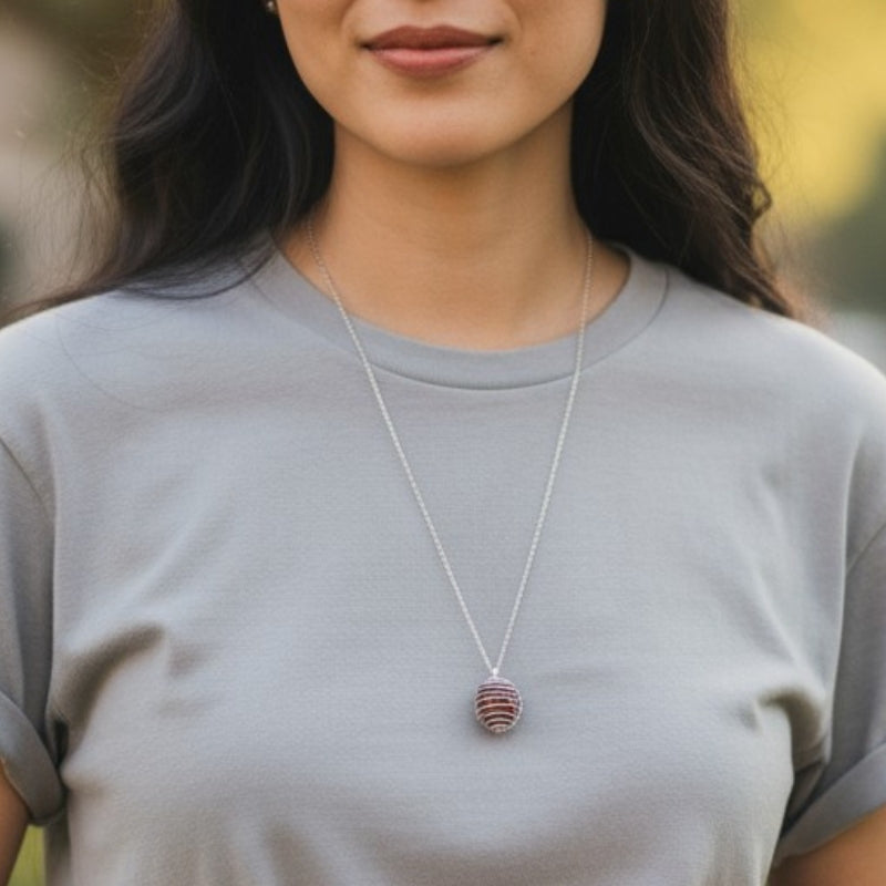Chunky Whirl Courage Silverish Necklace | Tiger Eye - For Women | Includes: Necklace