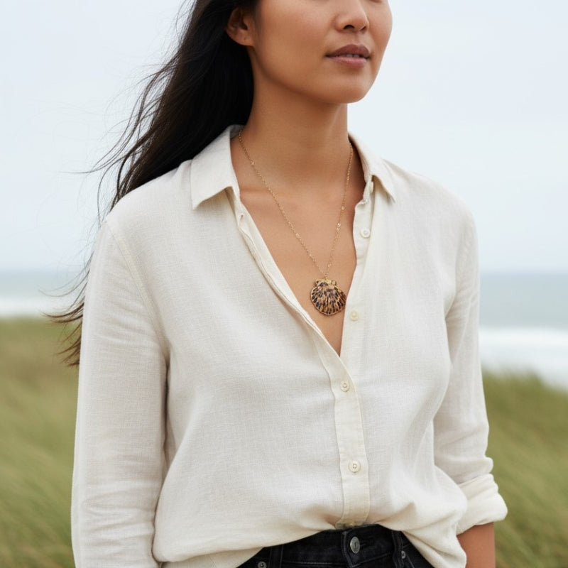 Tiger calico scallop Necklace | Natural Scallop - For Women | Includes: Necklace