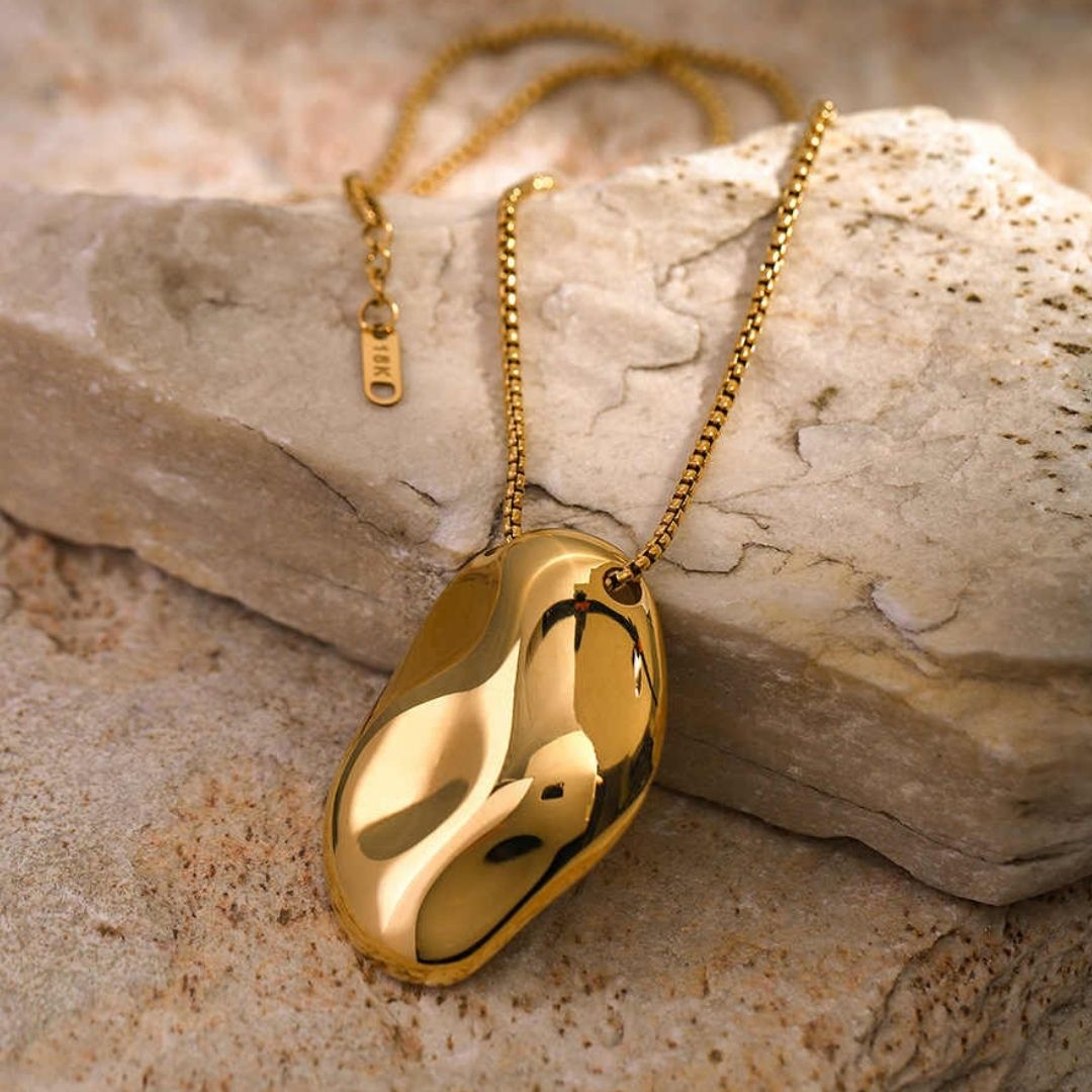 Bold Organic chunky Necklace | PVD 18K Gold Plated, Stainless Steel, Water Proof - For Women | Includes: Necklace