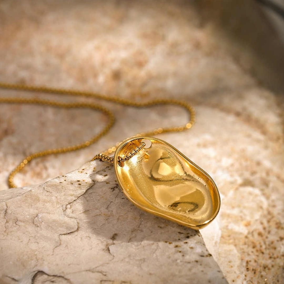 Bold Organic chunky Necklace | PVD 18K Gold Plated, Stainless Steel, Water Proof - For Women | Includes: Necklace